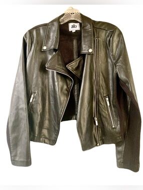 Juicy Couture Classic Black Faux Leather Moto Jacket with Zip Details